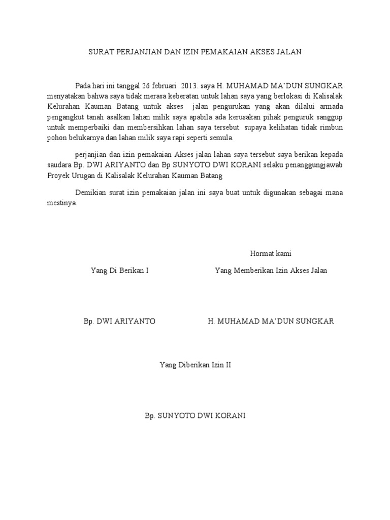 Contoh Surat Perjanjian Penggunaan Tempat Pdf