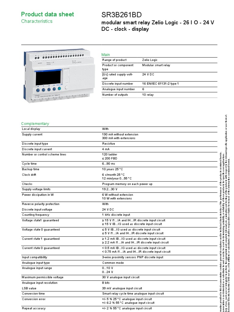 Zelio Logic SR3B261BD | Relay | Physical Quantities