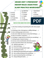 8th Grade Unit 1 Friendship Rules Vocabulary Adjectives Meanings Matching Worksheet