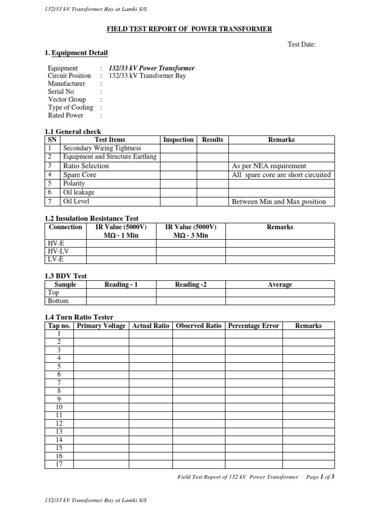 132/33 kV Transformer Field Test Report | PDF | Teaching Methods ...