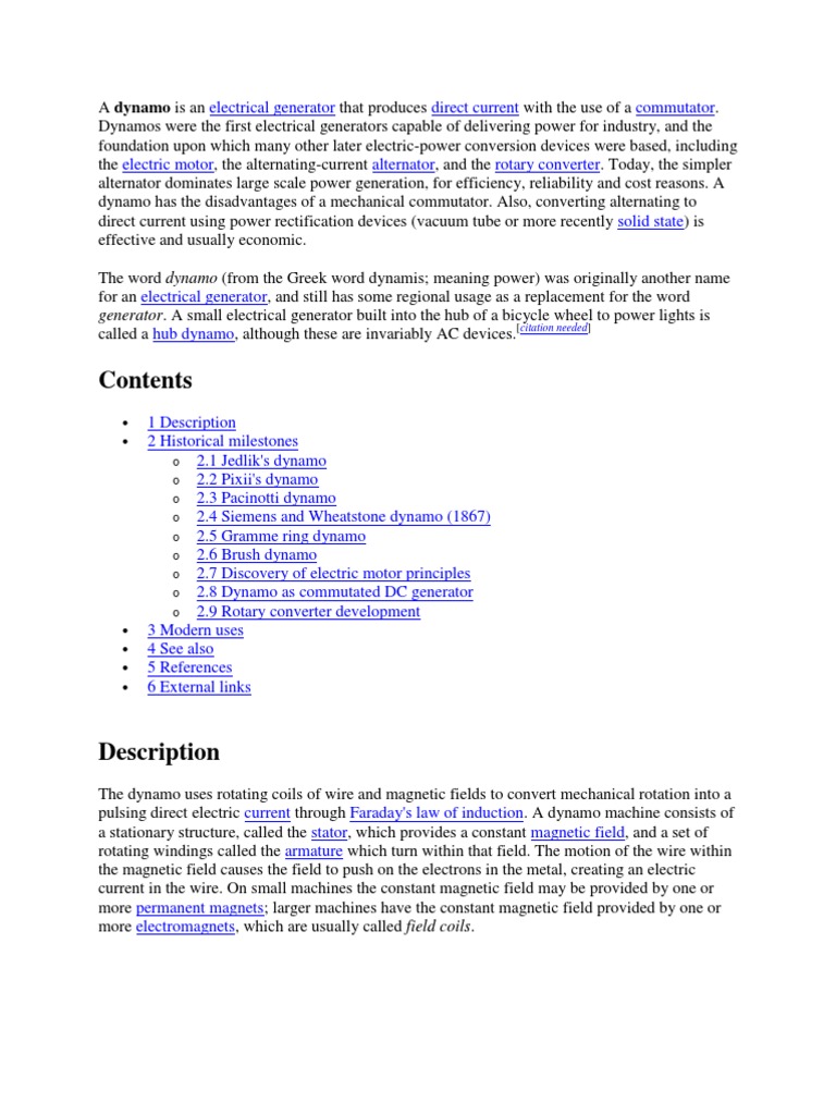 Dynamo | PDF | Electric Generator | Electric Motor