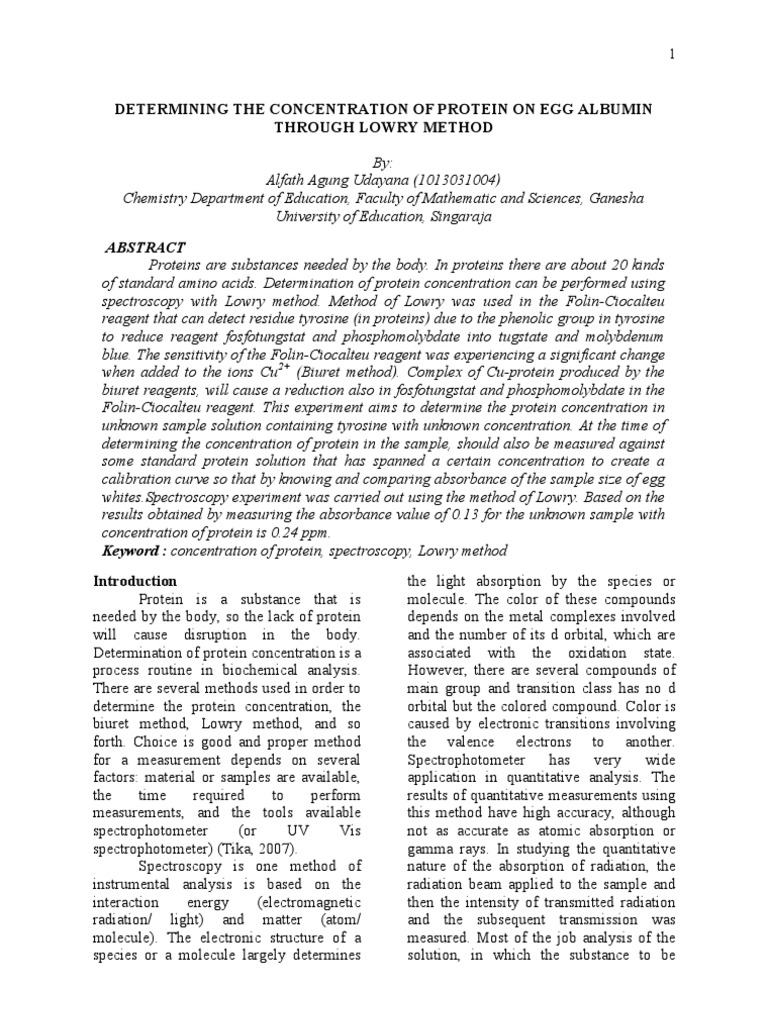 Determining the Concentration of Protein on Egg Albumin Through Lowry