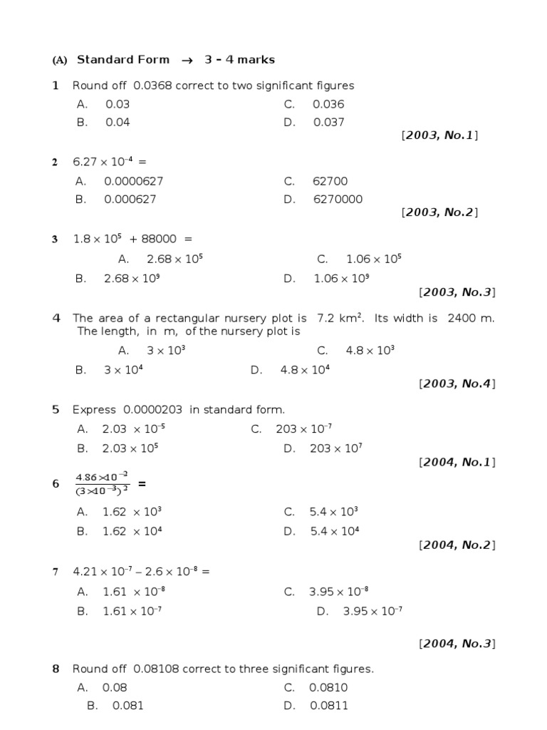 Math Standard Form and Rounding Quiz | PDF | Significant Figures | Length