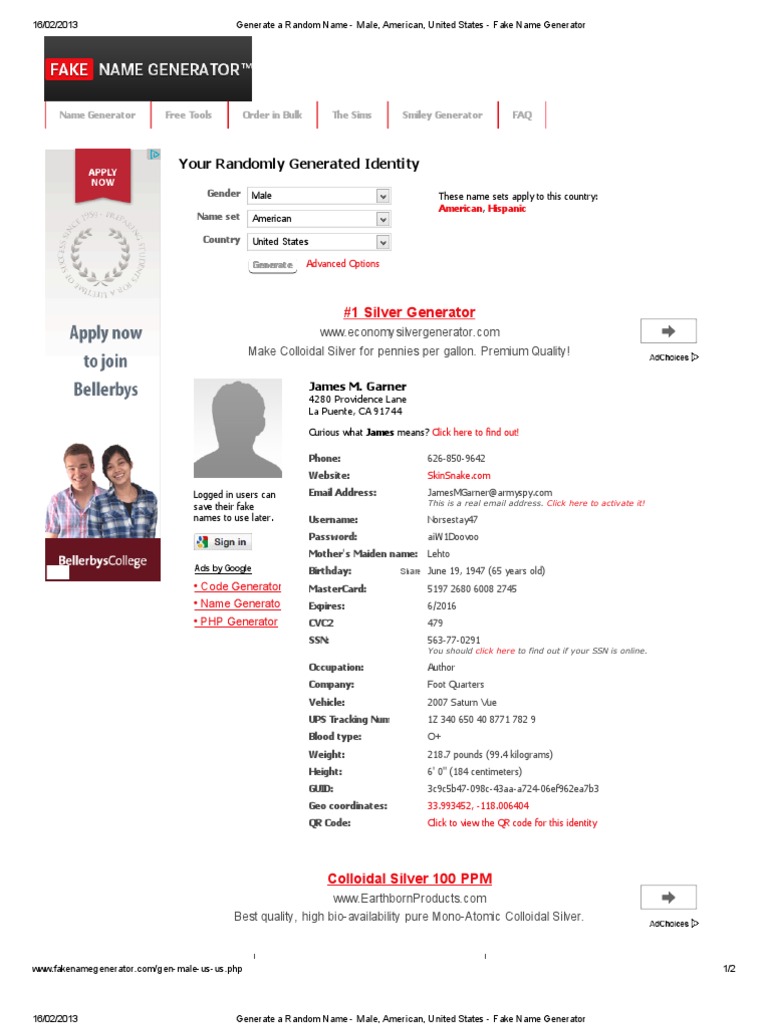 Generate A Random Name Male American United States Fake Name Generator Social Security Number The United States
