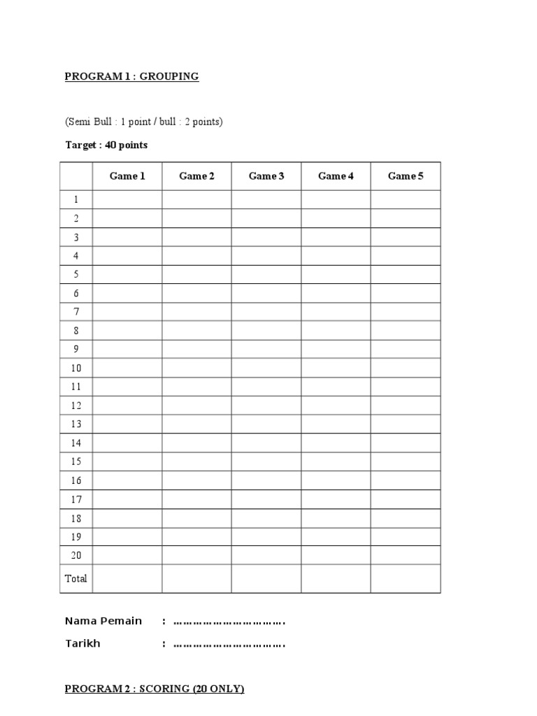 Darts scoring programs and game templates for training and practice | PDF