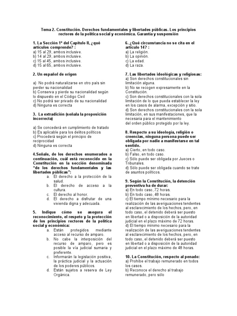 TEST 02 Constitucion Derechos y Deberes | PDF | Derecho Constitucional