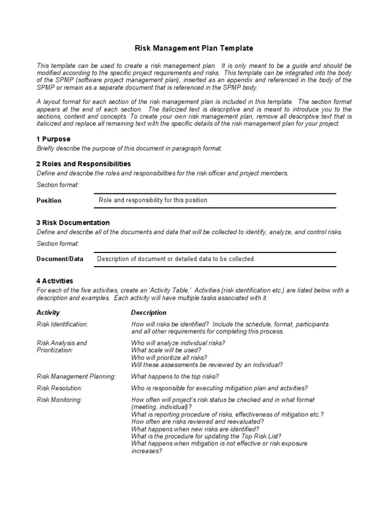 Risk Management Plan Templates PDF PDF Risk Management Emergency