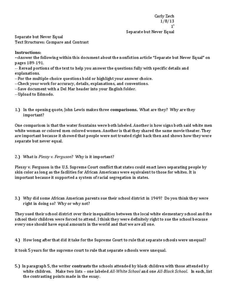 Separate But Never Equal Nonfiction2 Brown V Board Of Education Plessy V Ferguson