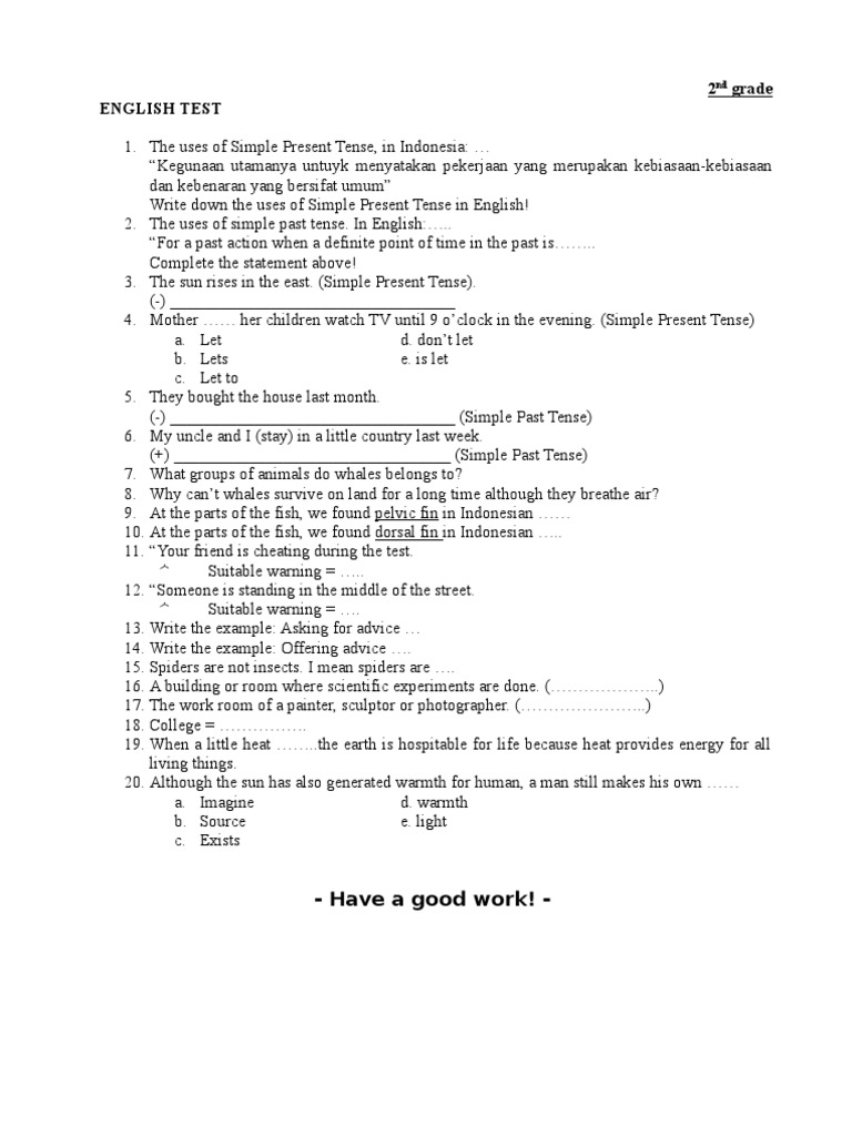 Class 2 English Test Overview | PDF | Art