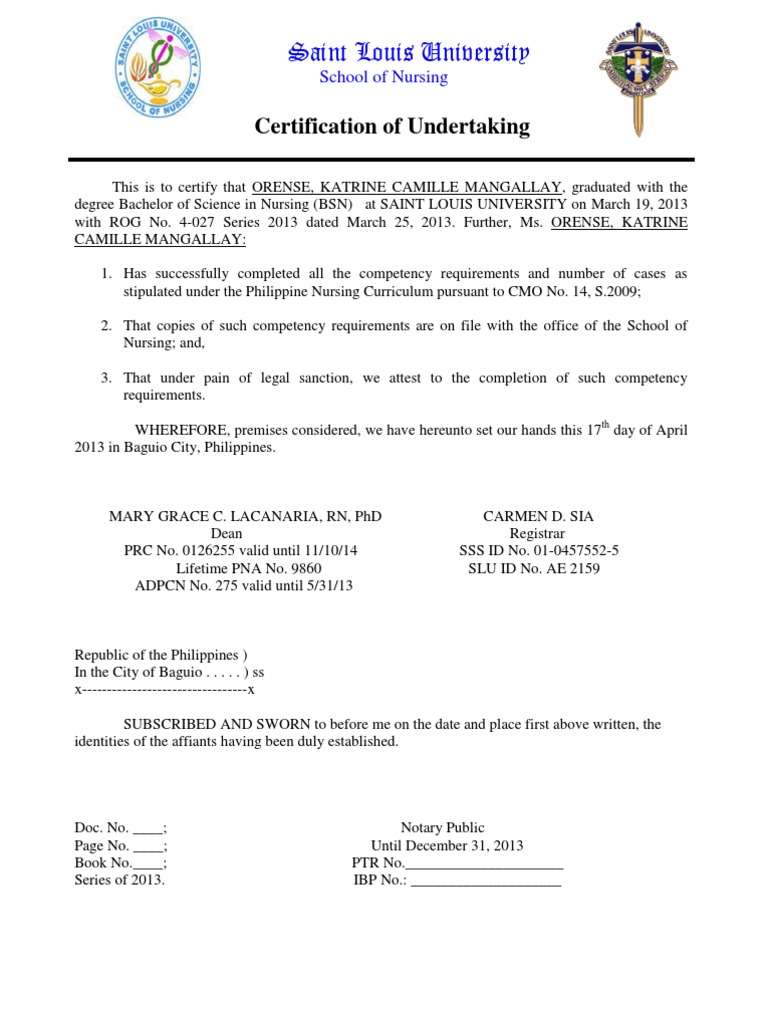 Sample Individual Certification of Undertaking 2013.docxadDD | PDF