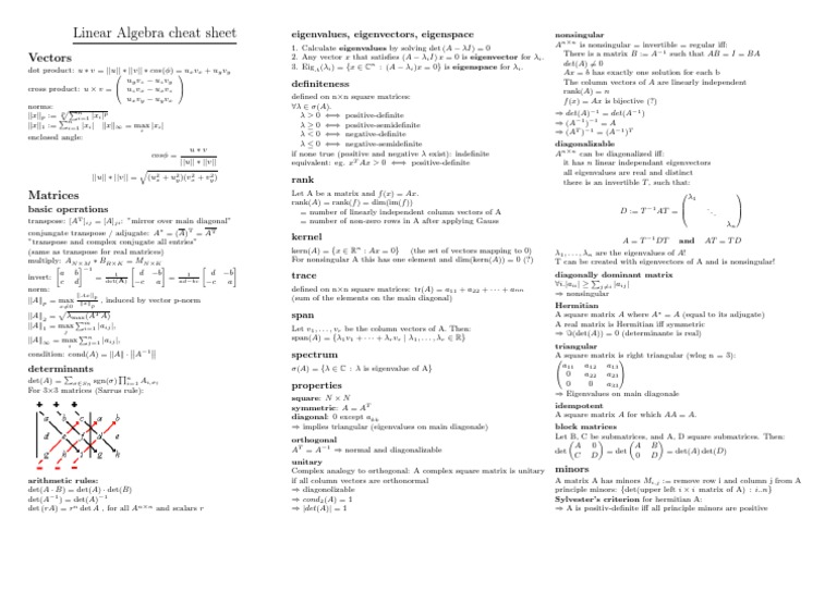 Linear algebra cheat sheet | Eigenvalues And Eigenvectors | Matrix ...