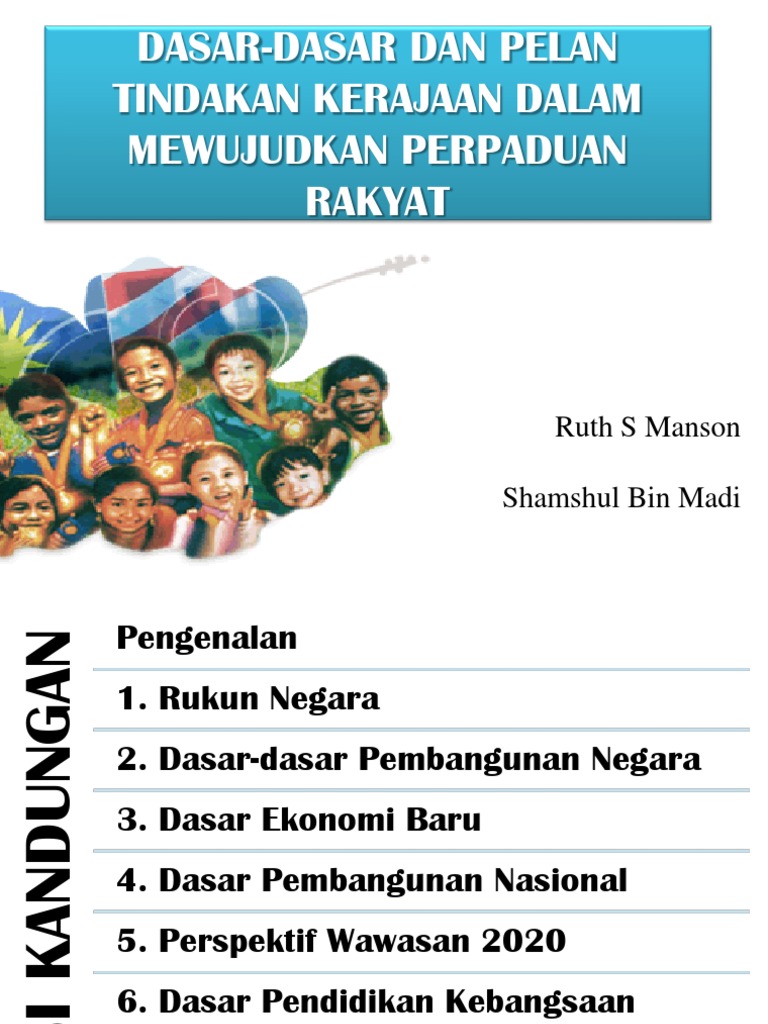 Dasar Dan Pelan Tindakan Untuk Perpaduan Pdf