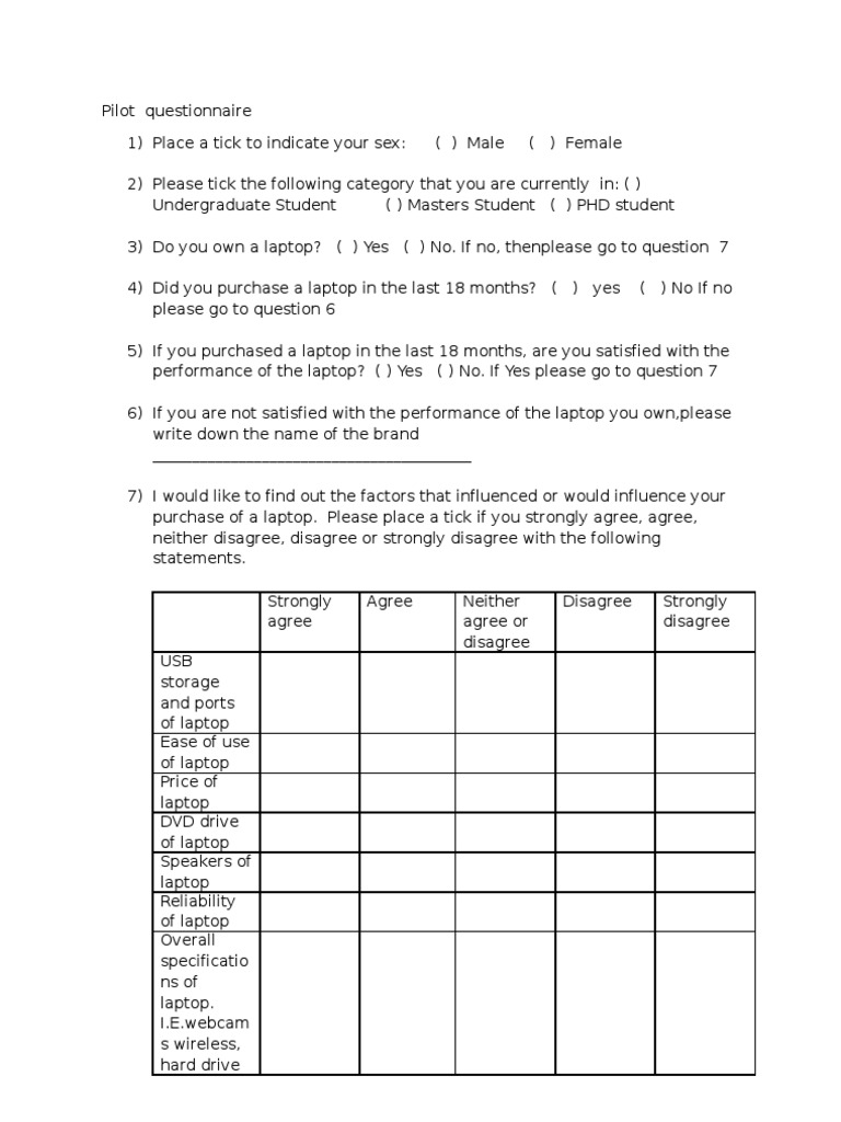 Questionnaire Laptop Dell
