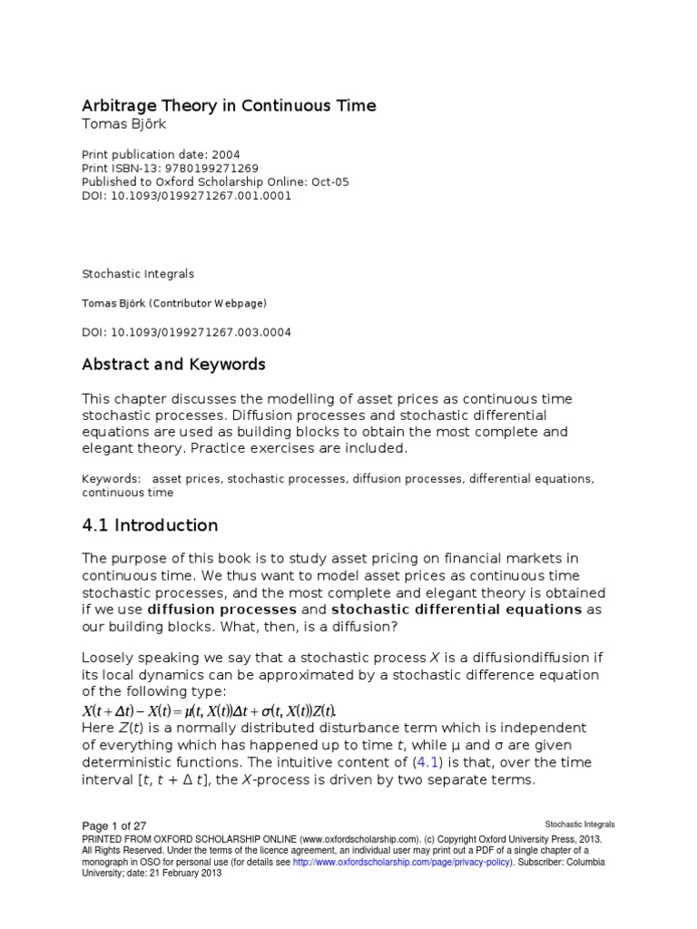 Bjork Ch 4 Differentialequations Stochastic Process - 