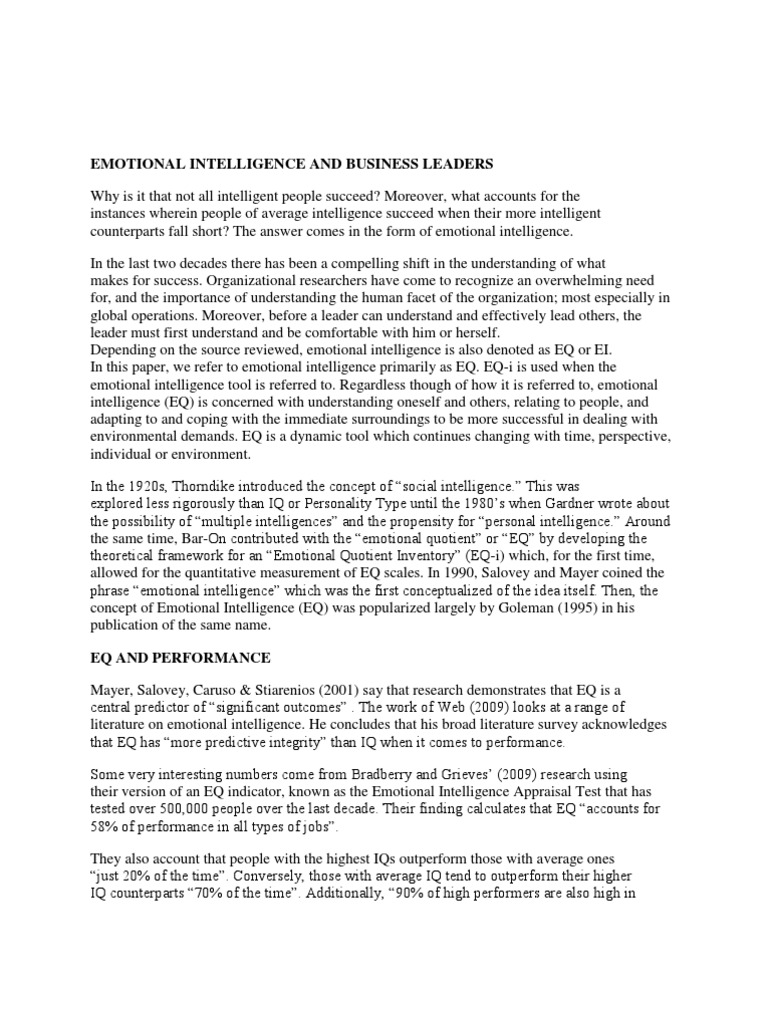 Emotional Intelligence in Leadership | PDF | Emotional Intelligence ...