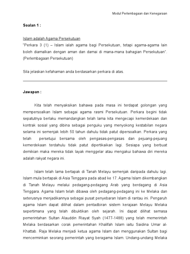 Perkara 3 1 Islam Adalah Agama Persekutuan Pdf