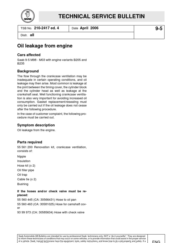 Saab 95 PCV Valve and Oil Trap Installation Guide PDF