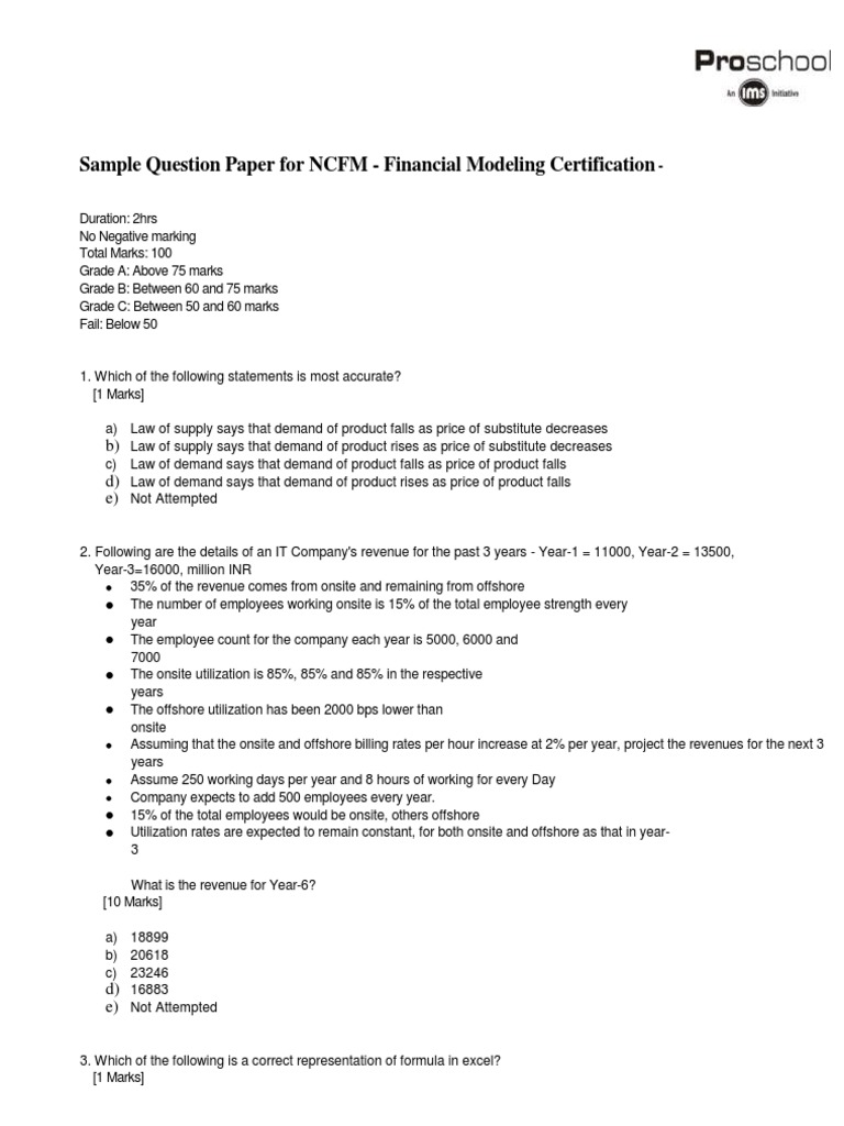 NSE Financial Modeling Sample Exam Paper1 PDF Free Cash Flow