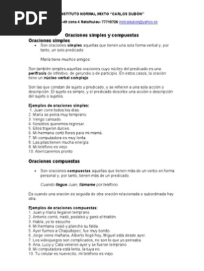 Hoja De Trabajo De Oraciones Simples Y Compuestas De Cuarto Grado