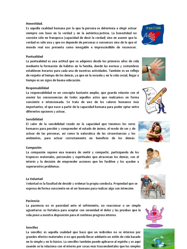 20 Valores Con Dibujo Actitud Psicologia Verdad