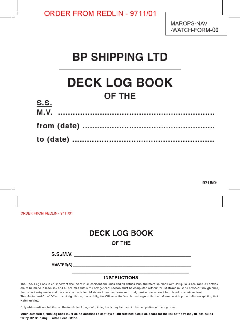 Deck Log Book Ships Time