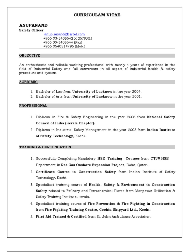Safety Officer Profile and Qualifications | PDF | Occupational Safety ...
