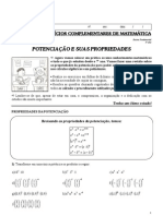 5ª Lista de Exercícios Complementares de Matemática - Professora Michelle - 8º Ano