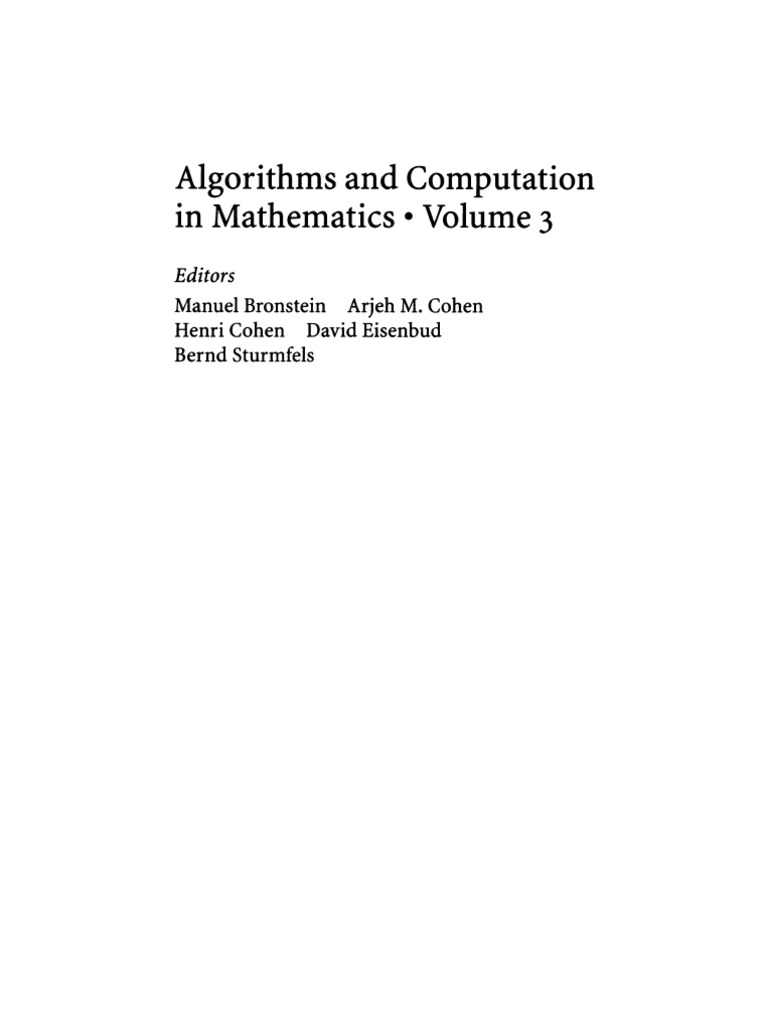 Algorithms and Computation in Mathematics - Volume 3: Editors | PDF ...