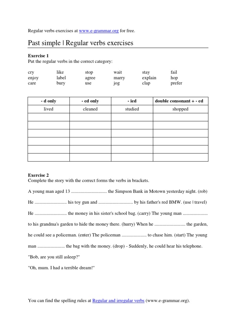 past simple regular verbs exercises pdf pdf