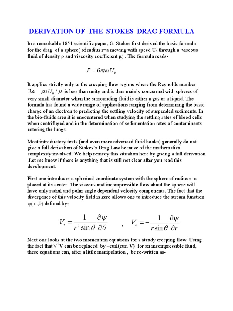Stokes Drag Formula Drag (Physics) Viscosity