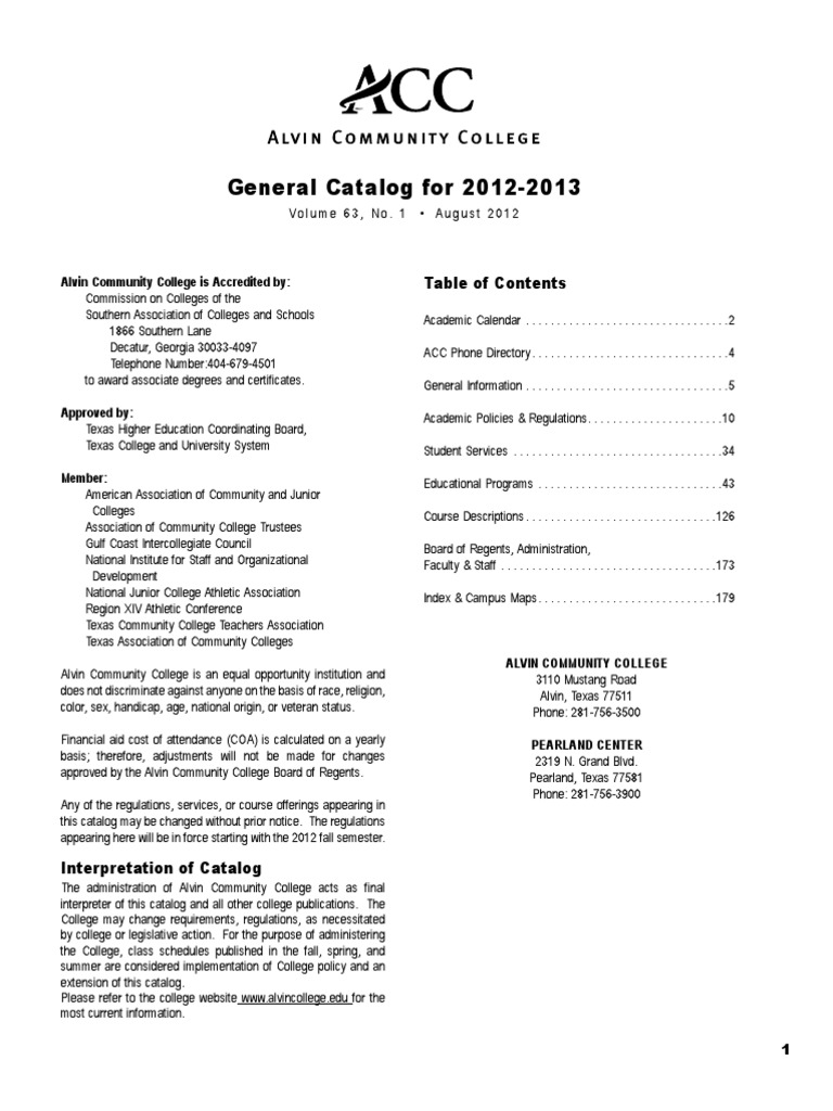ACC General Catalogue 2012 and 2013 | PDF | University And College  Admission | Sexual Harassment