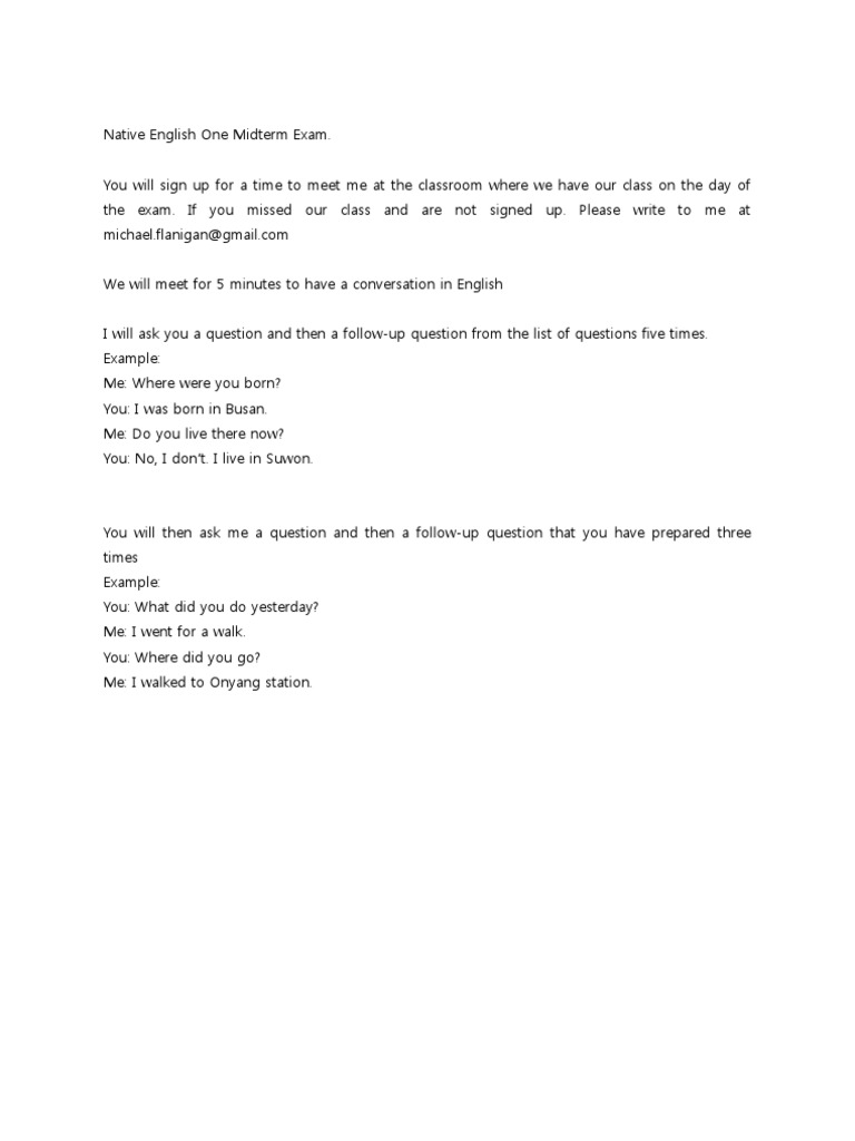 Native English One Midterm Exam | PDF