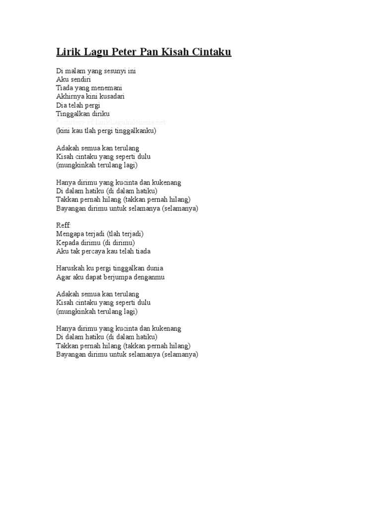 Lirik Lagu Peter Pan Kisah Cintaku Pdf