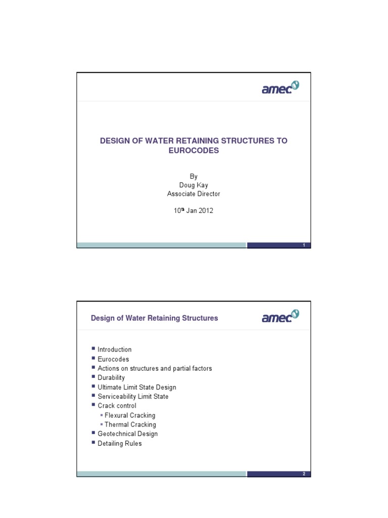 Eurocode Design for Water Retaining Structures | PDF | Structural Load ...