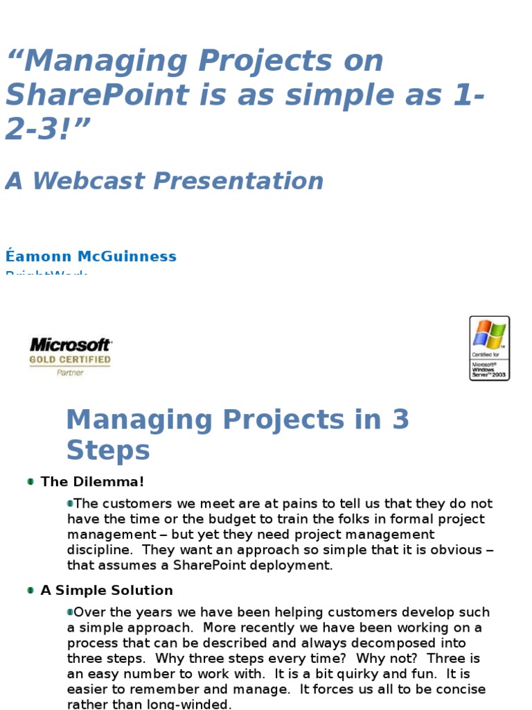 Managing Projects On Share Point Is As Simple As 1-2-3 | PDF | Share ...