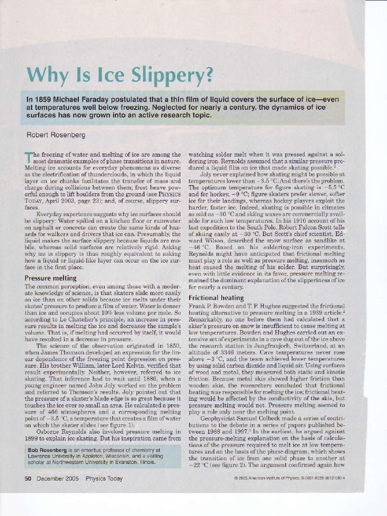 Why Is Ice Slippery R. Rosenberg PDF Ice Chemistry