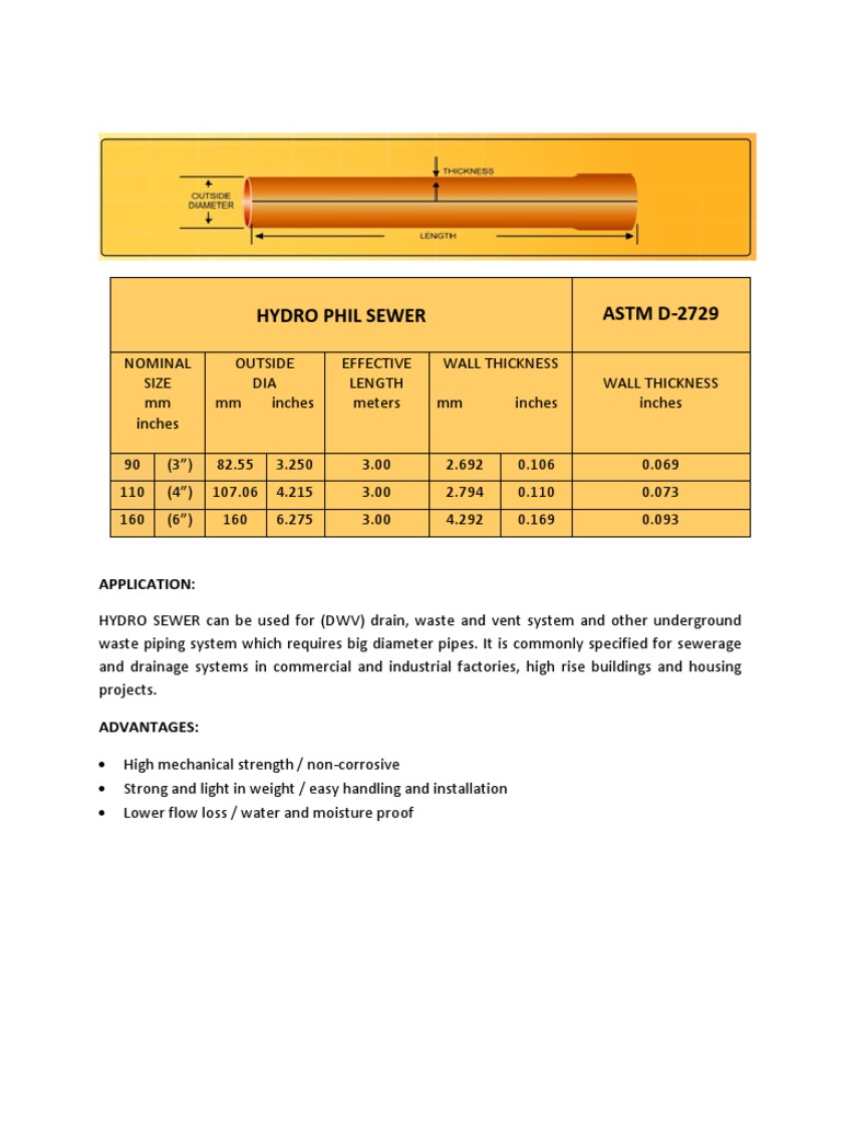 Hydro Phil Sewer Pipe Specifications | PDF