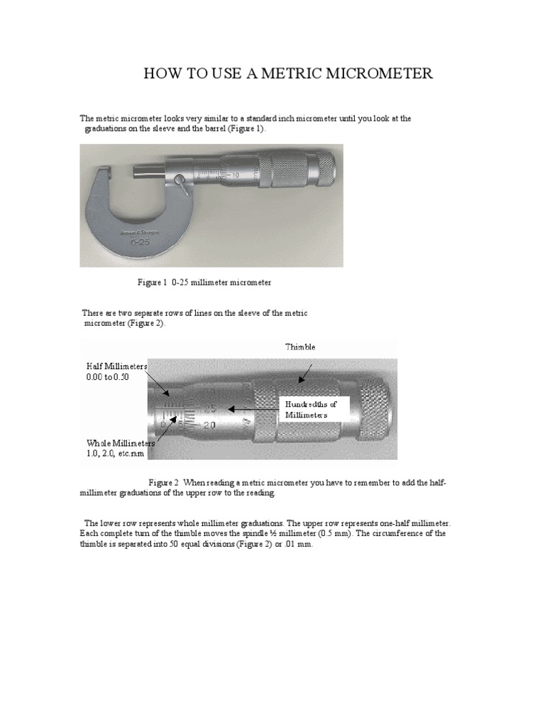 Reading a Metric Micrometer Guide | PDF