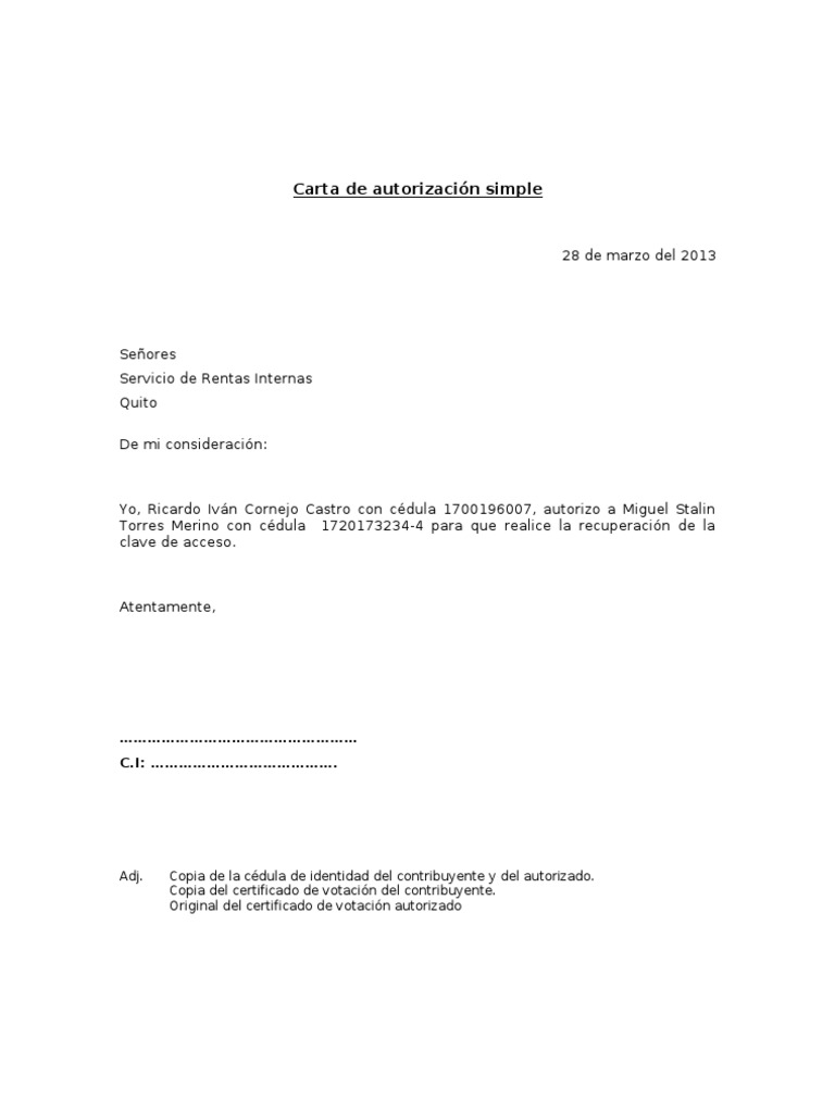 Carta de Autorizacion Simple