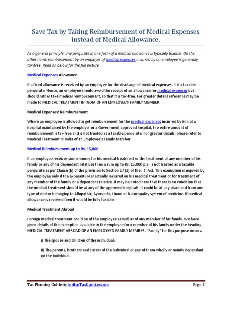 Medical Reimbursement Instead of Medical Allowance under section 17(2