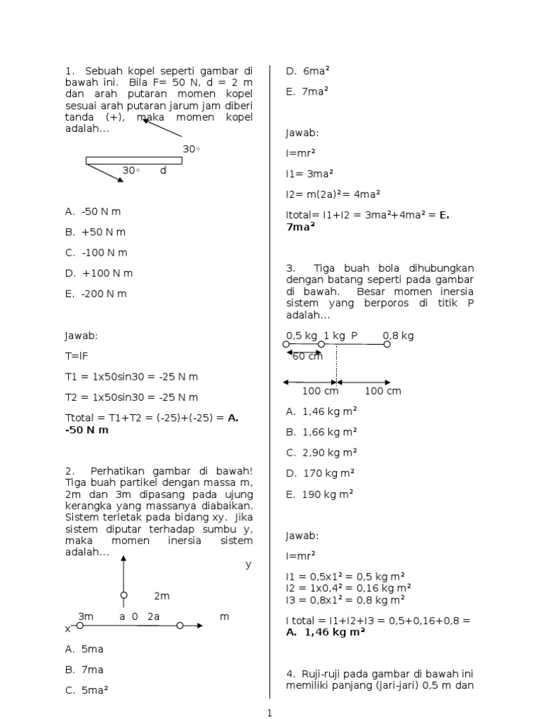 Contoh Soal Torsi dan Momen Inersia (Dinamika Rotasi