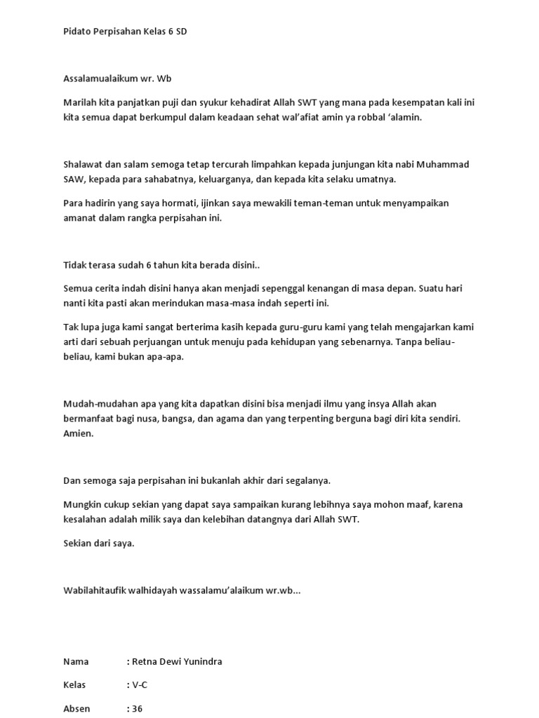 Pidato Perpisahan Kelas  SD  PDF