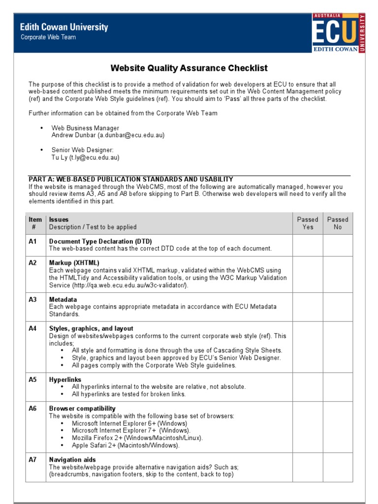 ECU Website Quality Assurance Checklist | PDF | Web Page | World Wide Web