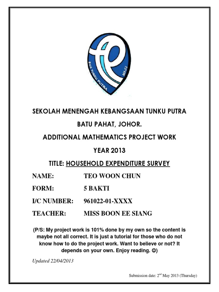 JOHOR 2013 Additional Mathematics Project Work ...