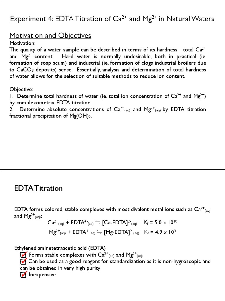 ️ Edta titration of ca2 and mg2 in natural waters calculations. EDTA