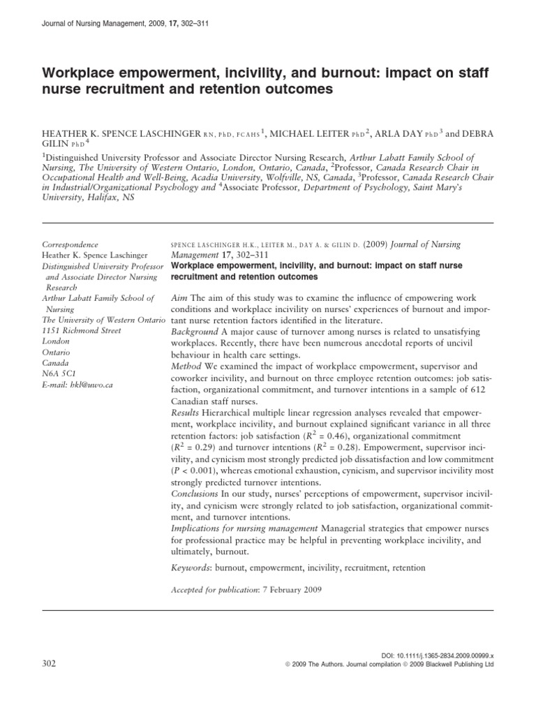Impact of Incivility on Nurse Retention | PDF | Occupational Burnout ...