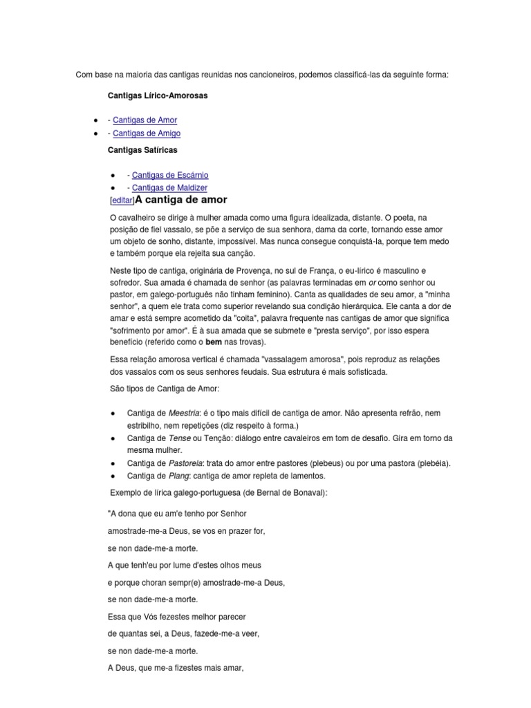 Cantigas De Amigo Exemplos Em Portugues