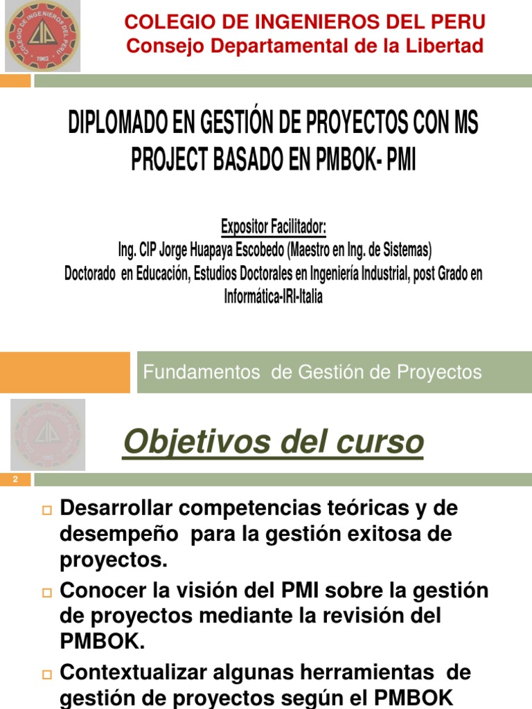 Diplomado en Gestión de Proyectos PMBOK | PDF | Gestión de proyectos ...