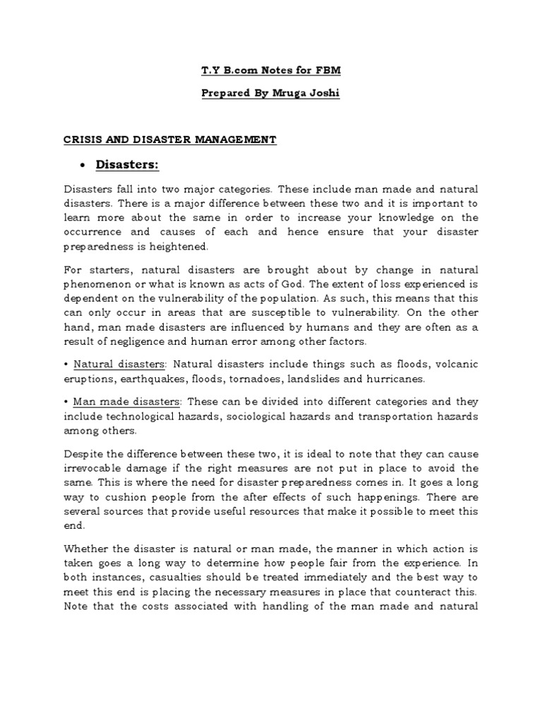 Crisis and Disaster Management Overview | PDF | Natural Disasters ...