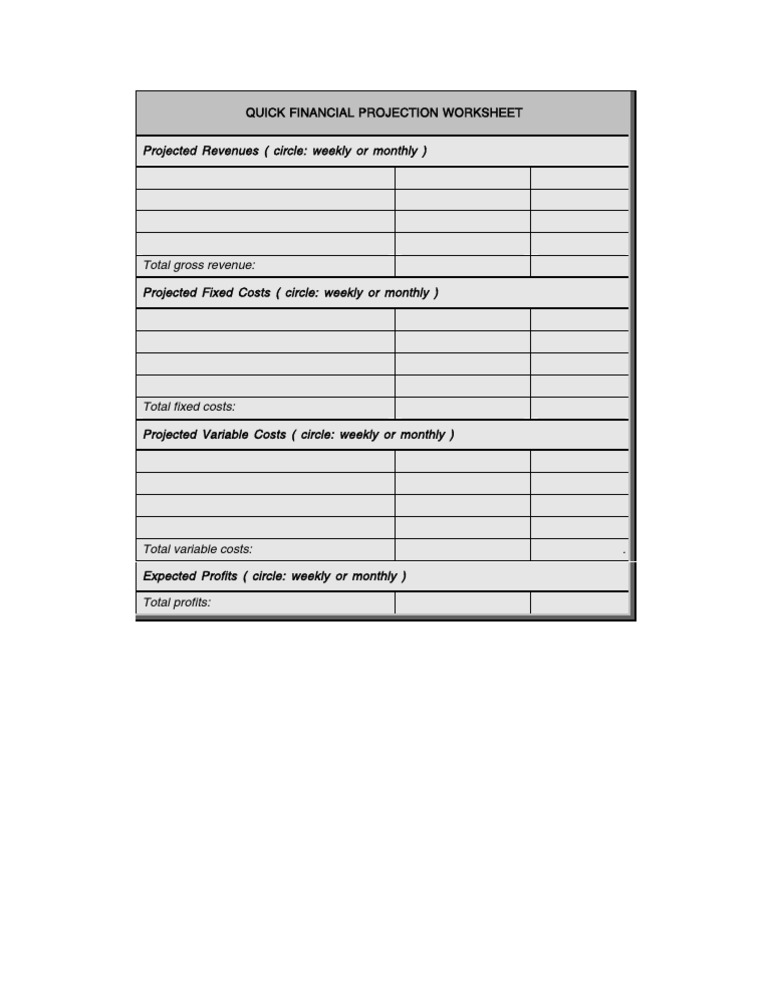 Quick Financial Projection Worksheet | PDF